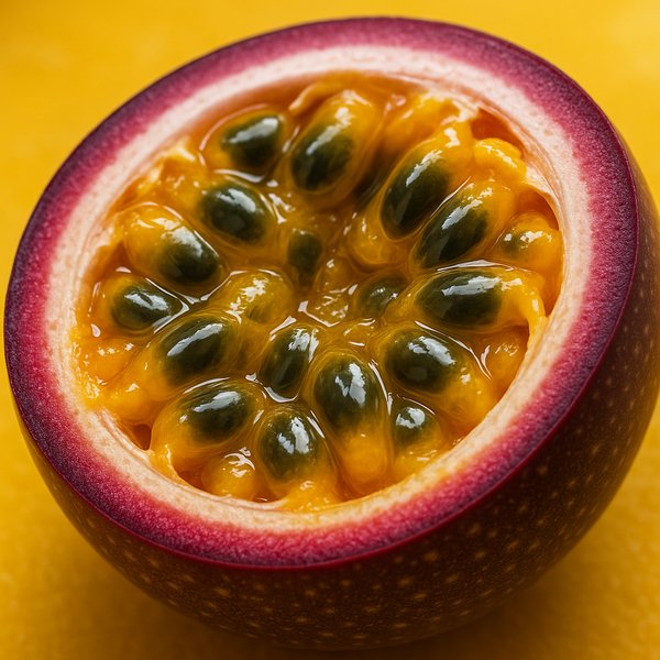 Glossy Passion Fruit Half — Vibrant Macro