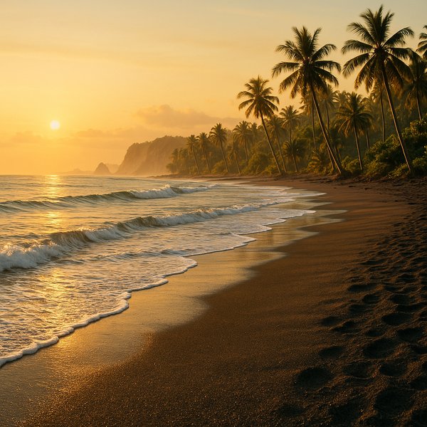 Golden Dawn on a Volcanic Bali Shore