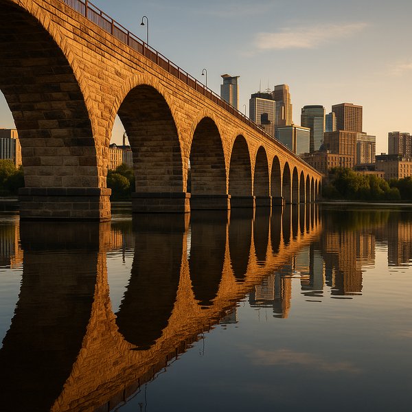 Golden Hour Over the Stone Arch Bridge