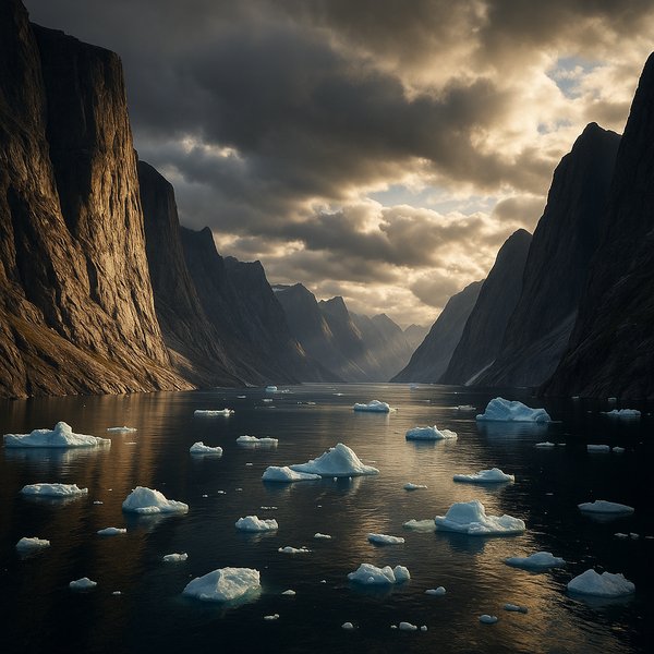 Golden Light Over an East Greenland Fjord