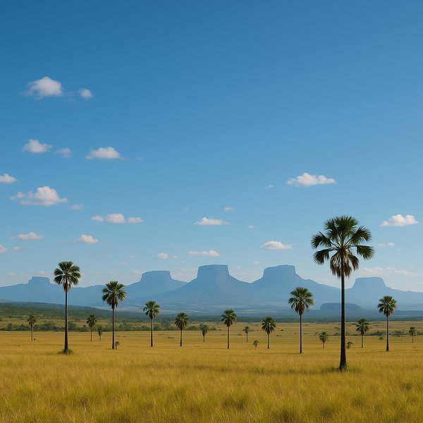 Gran Sabana Afternoon: Palms and Tepui Silhouettes