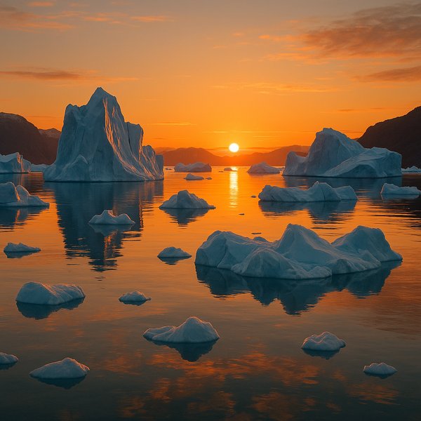 Greenland Iceberg Bay at Sunset
