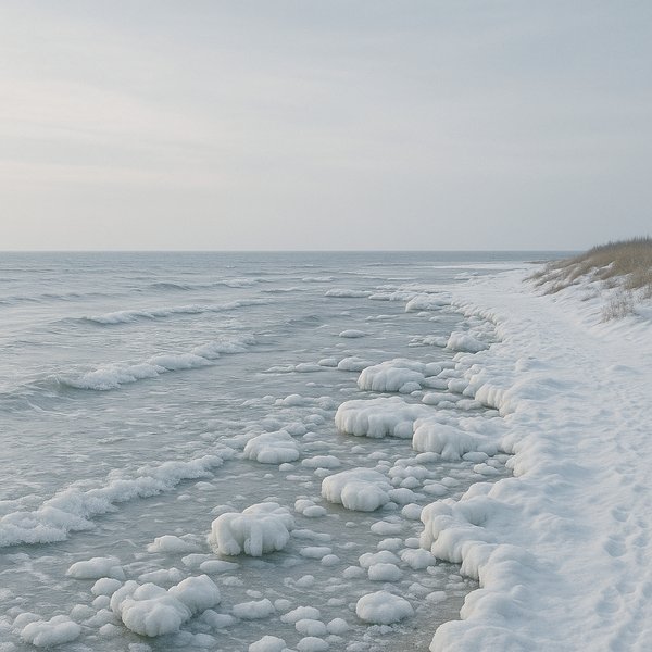 Icy Danish Shoreline at Dusk