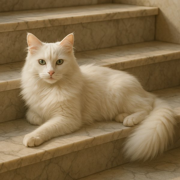 Ivory Elegance: Turkish Angora on Marble