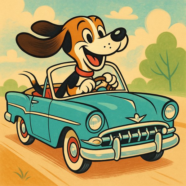 Joyride Beagle in a '50s Convertible