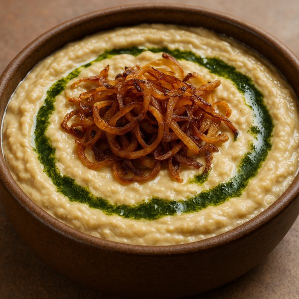 Kashk Bademjan — Creamy Eggplant & Whey Dip with Fried Onions and Mint Oil