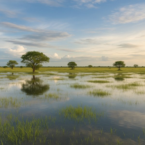 Los Llanos in the Rain: Flooded Grasslands at Dusk