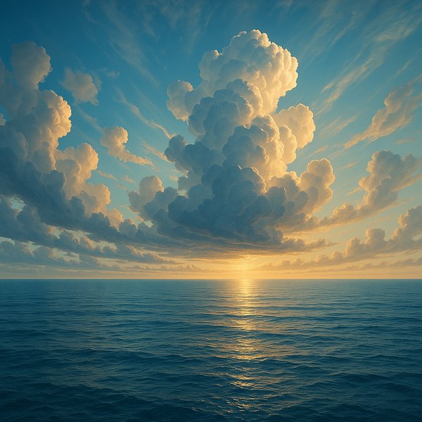 Luminous Horizon: Cloud Cathedral Over Calm Sea