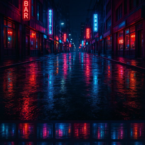 Pluie de néons — Rue urbaine déserte la nuit
