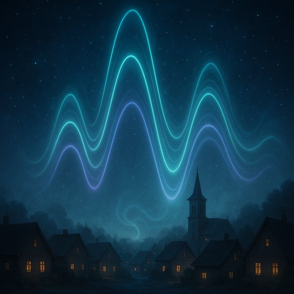 Neon Signal Over Midnight Village