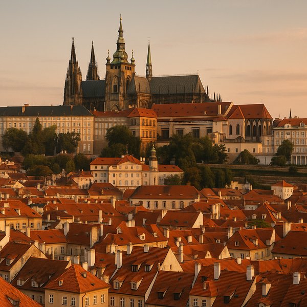 Prague Castle at Dusk — Red Rooftops & Cathedral Spires