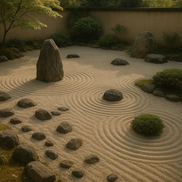 Quiet Circles — Japanese Zen Garden at Dusk