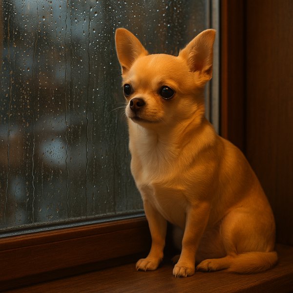 Rainy-Day Chihuahua on the Windowsill