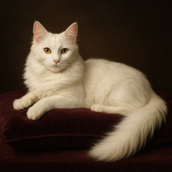Regal Turkish Angora on Velvet Cushion