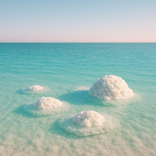 Salt Mounds on Turquoise Lake Urmia