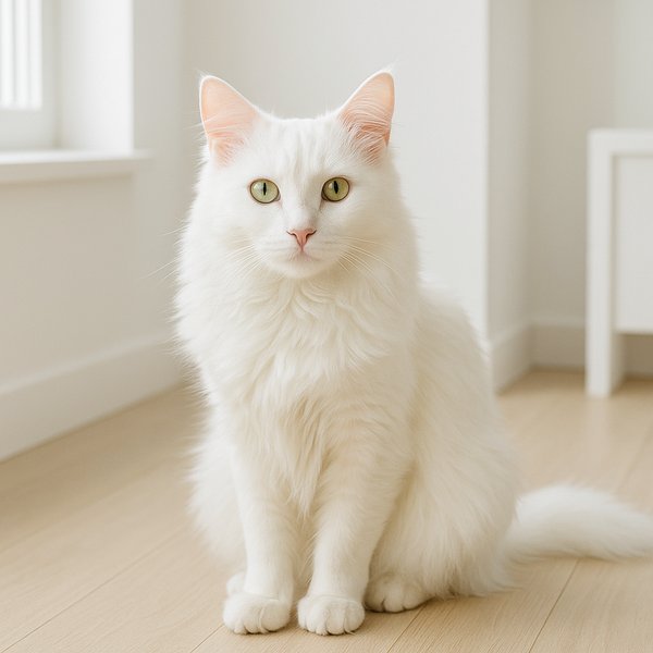 Serene White Turkish Angora in Minimalist Interior