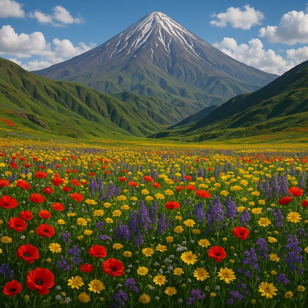 Spring Wildflower Carpet beneath Mount Damavand