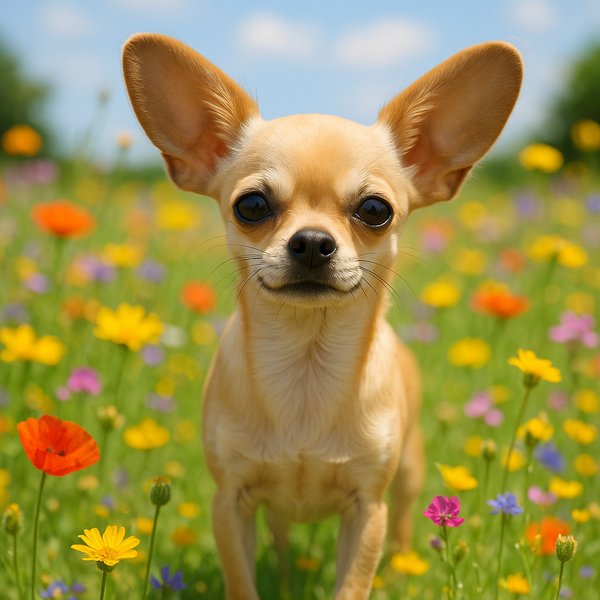 Springtime Chihuahua in Wildflower Meadow