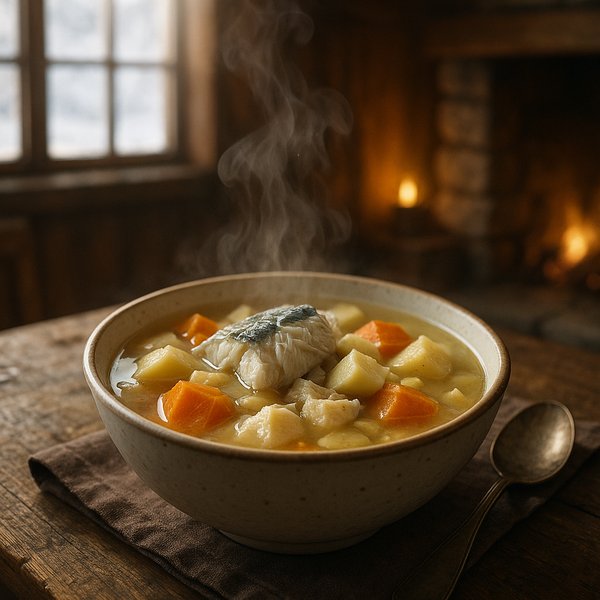 Steaming Greenland Fish Soup with Root Vegetables — Winter Hearth Comfort
