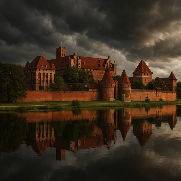 Storm over Malbork: Red Brick Fortress Reflected