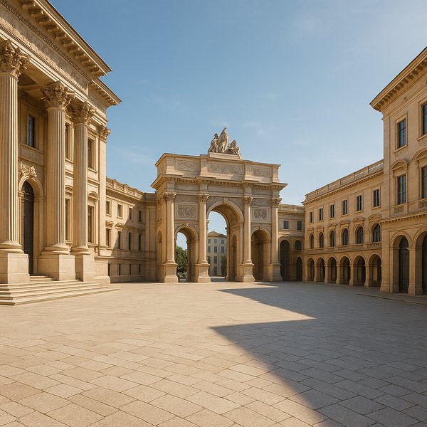 Sunlit Classical Square — Empty City Arcade