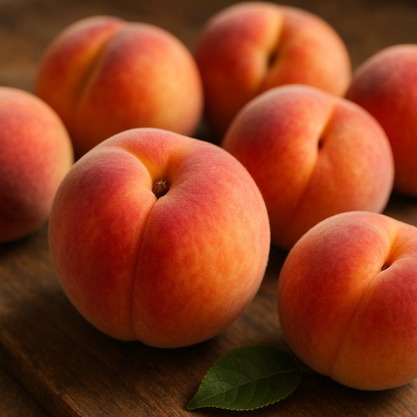 Sunlit Ripe Peaches with Fuzzy Skin