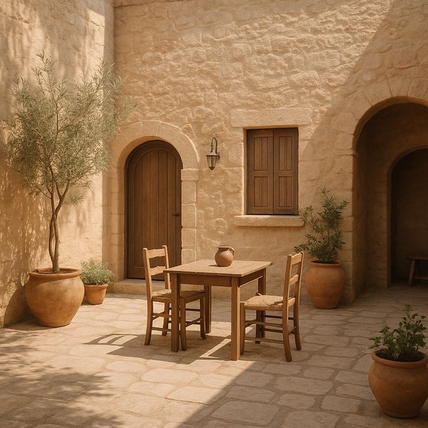 Sunlit Stone Courtyard