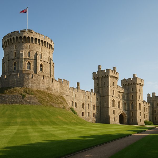 Sunlit Windsor Castle: Tower and Curtain Walls