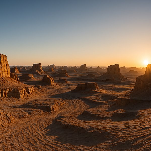 Sunrise Over Dasht-e Lut Yardangs