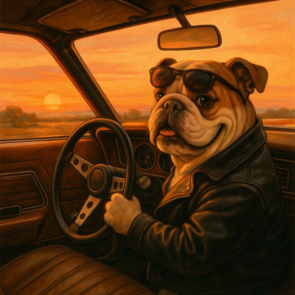 Sunset Drive with a Bulldog