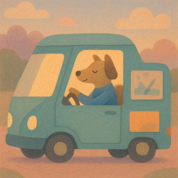 Sunset Drive with a Friendly Dog