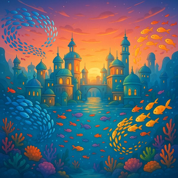 Sunset Finale Over the Underwater City