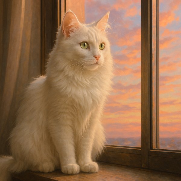 Sunset Watch: Turkish Angora at the Window