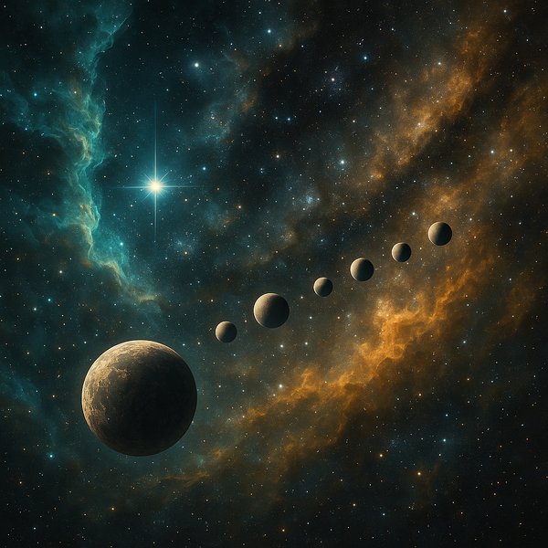 Teal & Amber: Aligned Worlds in a Nebula