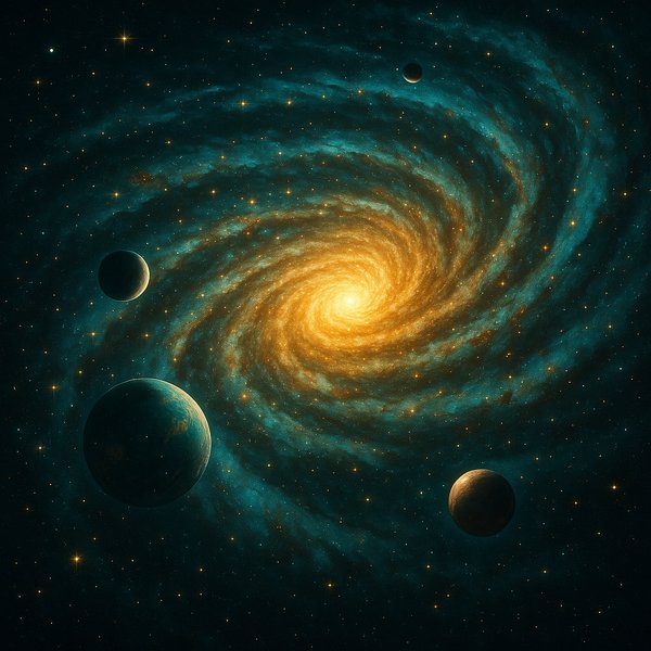 Teal & Gold Spiral: A Colossal Galaxy Unfurled
