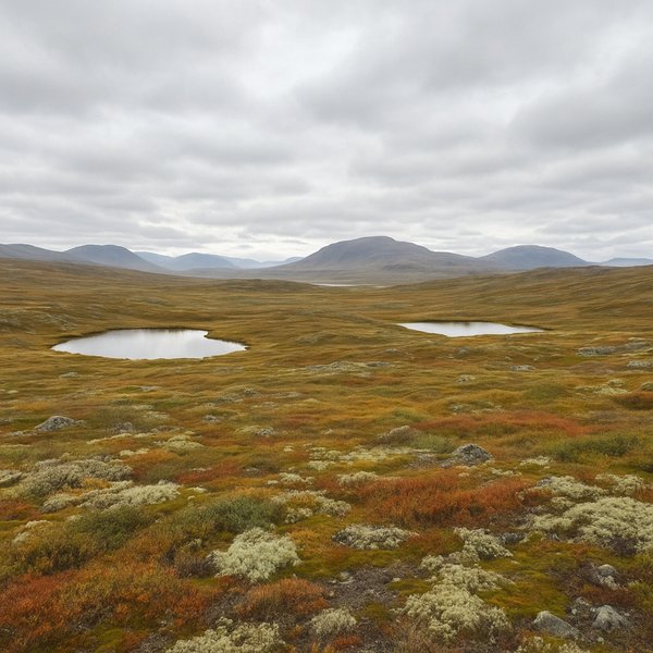 Tundra Quiet: Pools Beneath a Clouded Sky