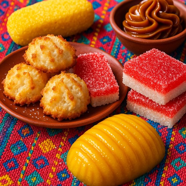 Vibrant Assortment of Venezuelan Sweets on Festive Textile