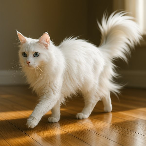 White Turkish Angora in Motion