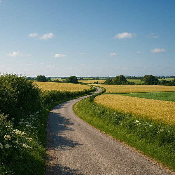 Winding Country Road Through Danish Farmland
