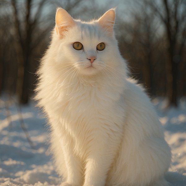 Winter Glow — White Turkish Angora in Sunlight