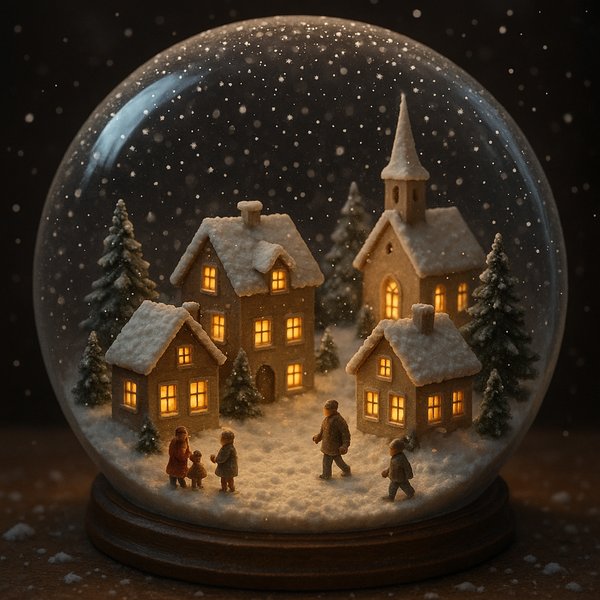 Winter Village in a Snow Globe