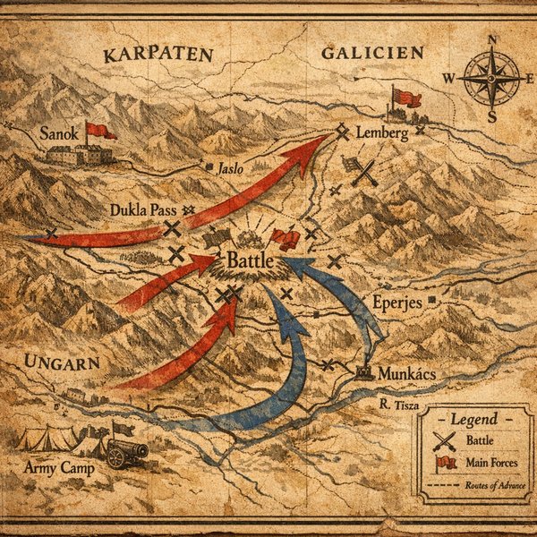 19th-Century Campaign Map — Dukla Pass Engagement