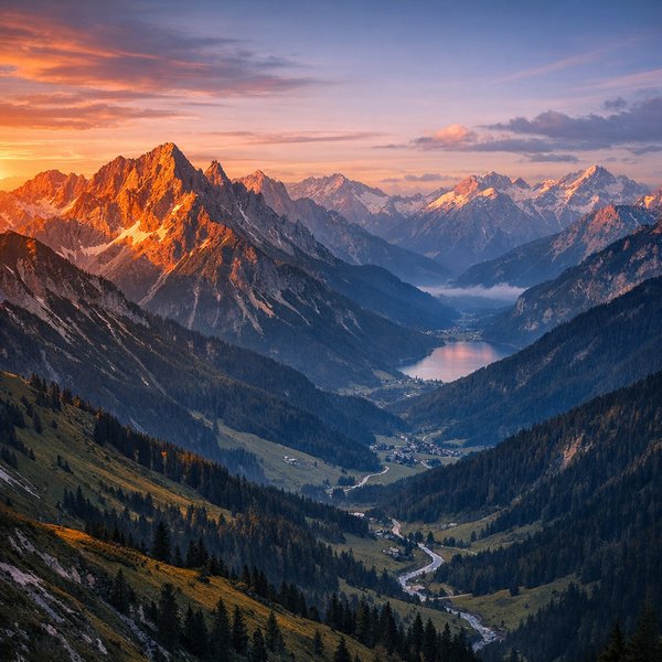 Alpenglow Over an Austrian Valley