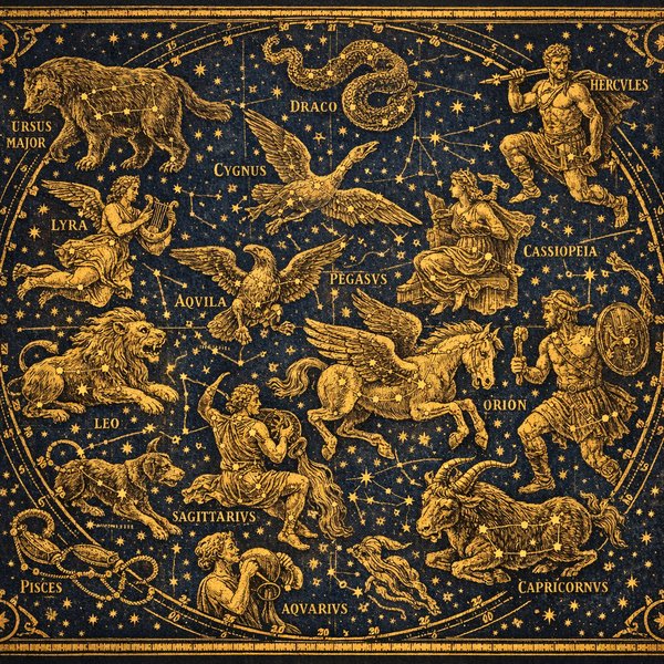 Antique Celestial Map — Golden Constellations on Deep Blue