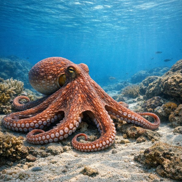 Calm Explorer: Octopus on the Ocean Floor