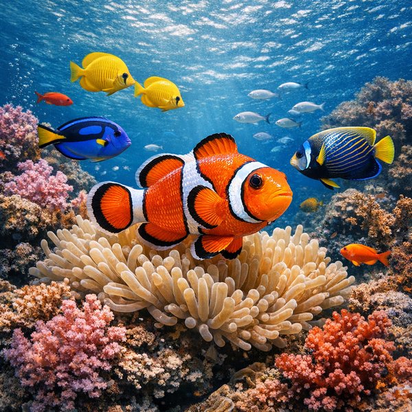 Poisson-clown au cœur d'un récif corallien éclatant