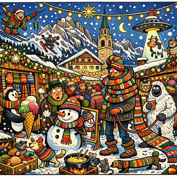 Cortina Christmas Market — ฉากหมู่บ้านการ์ตูนกลางหิมะ