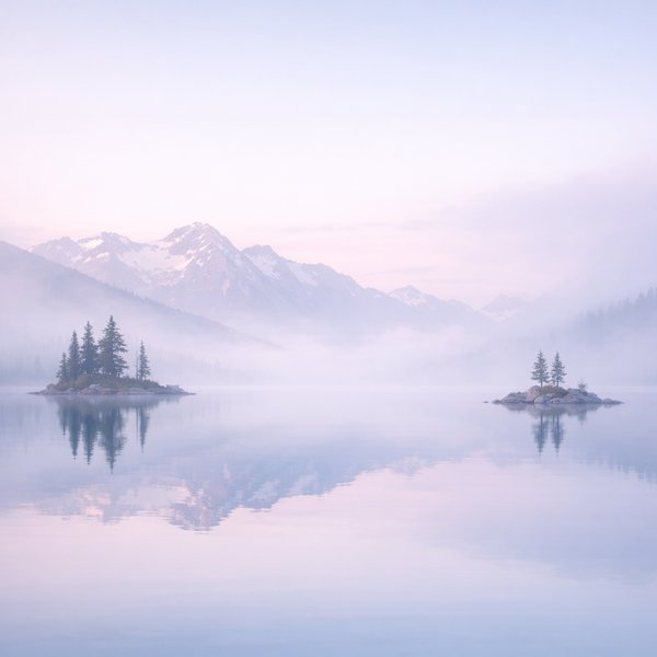 Dawn Over the Misty Alpine Lake
