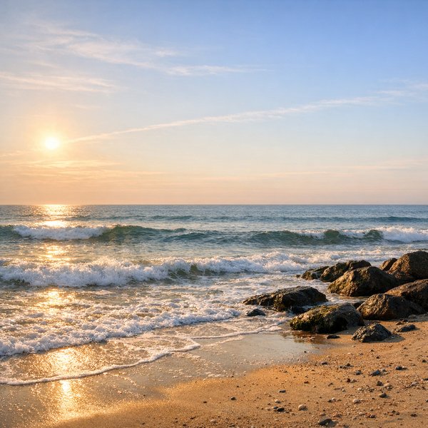 Goldene Stunde im Februar an der felsigen Küste