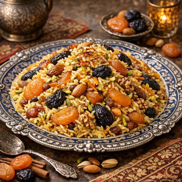 Festive Armenian Pilaf with Dried Fruits, Nuts & Saffron